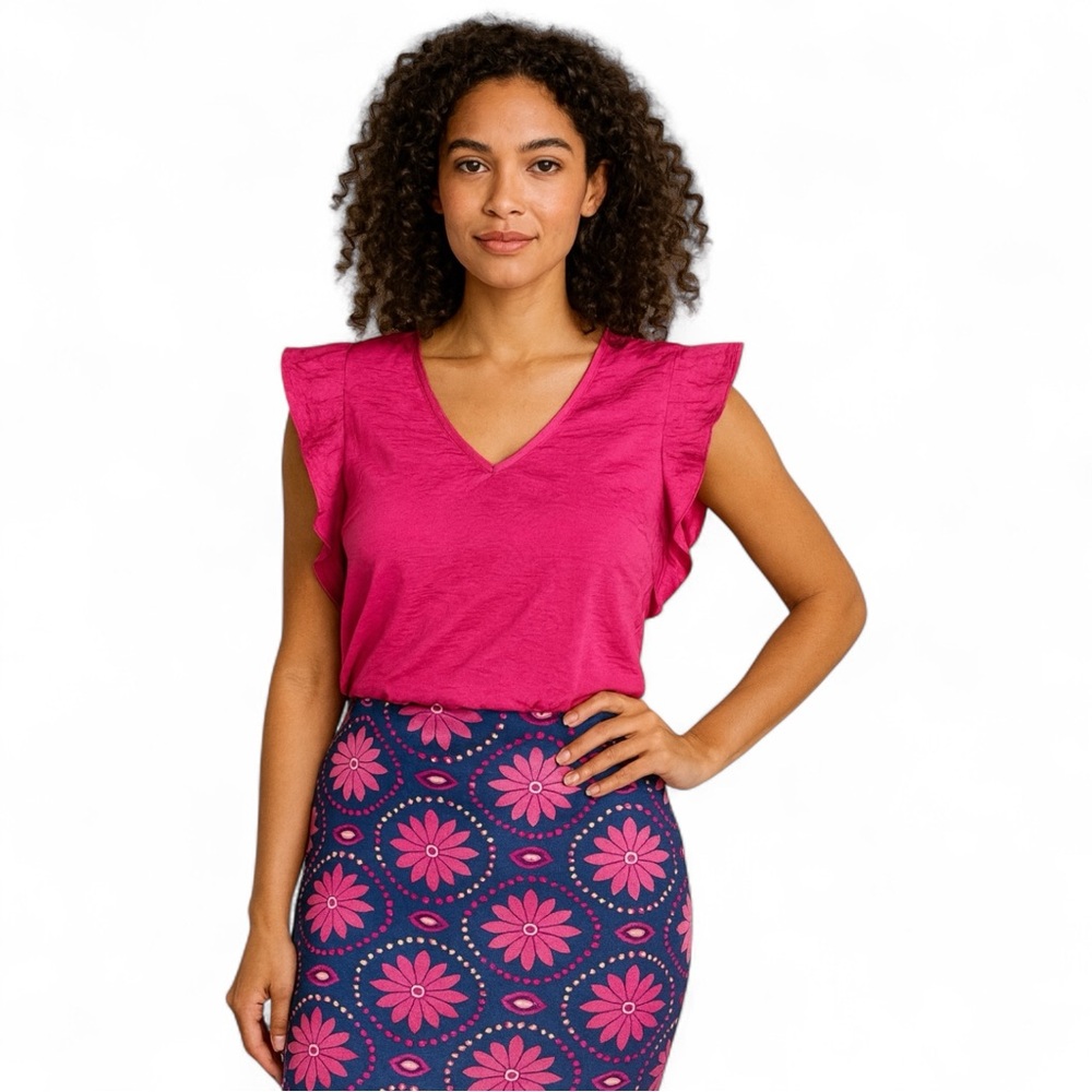 Cabi Pink V-Neck Butterfly Sleeve Top XS
